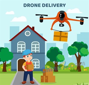 创意无人机运输快递插画矢量